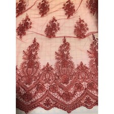 Red Floral Embroidered Tulle Lace Fabric