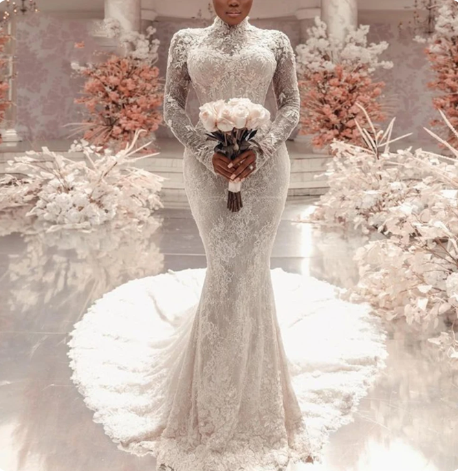 chinese dress ladies Trumpet-Mermaid Natural Court Train Lace Tulle Wedding Dress COCOMELODY CW3275, 45 Days / Ivory / US8-UK10-EUR38 main image 1