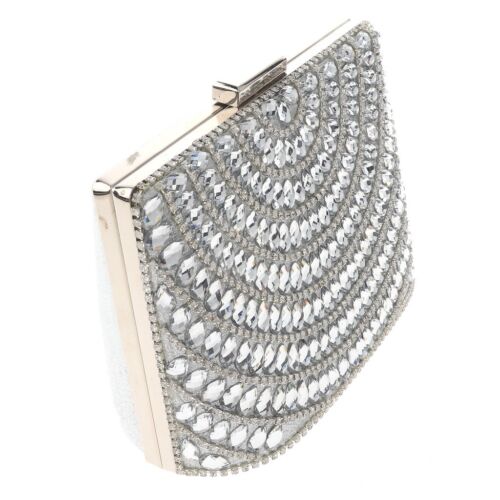 Silver Tone Fashion Satin Fabric Clutch Evening Bag With Rhinestone TLX192-SIL - Picture 2 of 3