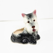 Small 6" Scottish Terrier Ceramic Planter Gray  White