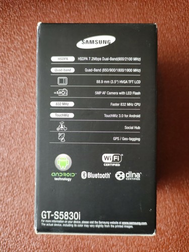 Samsung Galaxy Ace GT-S5830i 3G Mobile Phone BLACK BOX - Zdjęcie 2 z 5