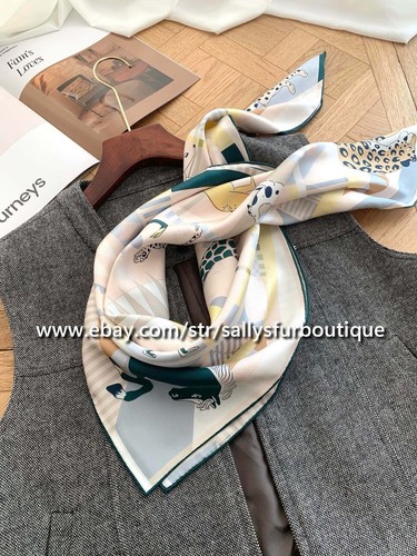 Sallys Boutique 14~18 Momme Twill Silk Wrap Scarf Tiger Animals Print Shawl 35" - Picture 18 of 52