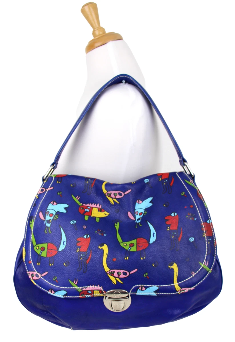 LRG DINO TSU KE PRINT BLUE GENUINE LEATHER SHOULDER BAG HANDBAG TOTE PURSE  HOBO | eBay