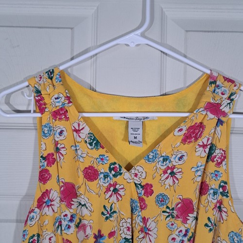 American Rag CIE Dress Size Medium Yellow Red Blue White Floral Boho Sleeveless - Picture 3 of 13