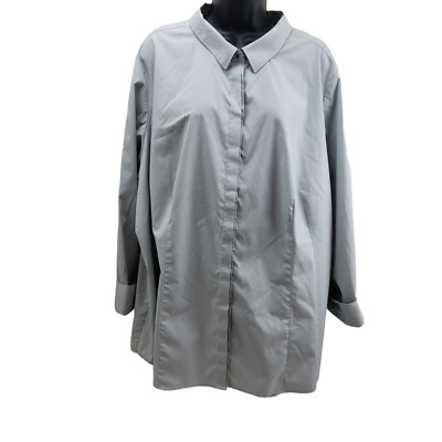 Denim & Company Women's Shirt 3XL Light Sage Button Up Long Sleeve Top Blouse