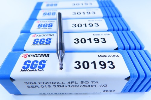 LOT ( 5 ) KYOCERA SGS 3/64" SOLID CARBIDE 30193 END MILLS MACHINIST CNC TOOL SET - Picture 3 of 3