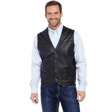 ML1059 Cripple Creek Men's Snap Front Boar Nappa Leather Vest - Black NEW