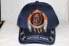 DREAMCATCHER BEAR FEATHERS NATIVE PRIDE INDIAN BASEBALL CAP HAT  DARK BLUE 