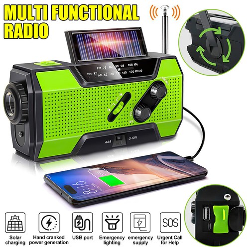 2000mAh Wind Up Solar Radio Hand Crank Emergency FM/AM USB Charger Torch Green - Picture 12 of 14