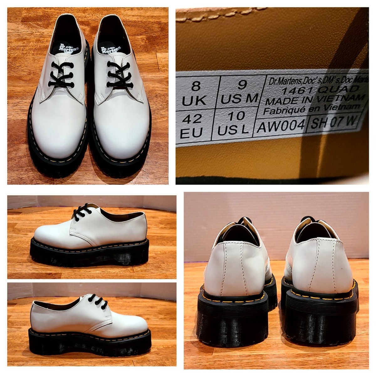New! Dr Martens 1461 Quad Platform Shoes Mens US 9 White