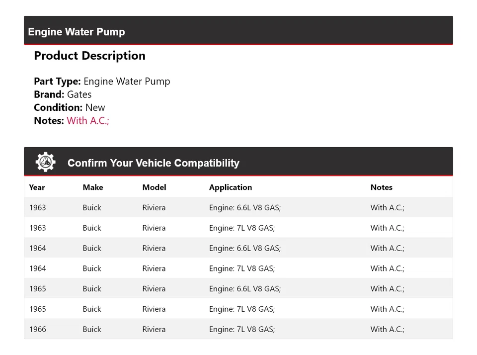 For 1963-1966 Buick Riviera Engine Water Pump Gates 1964 1965 - Image 2 of 4