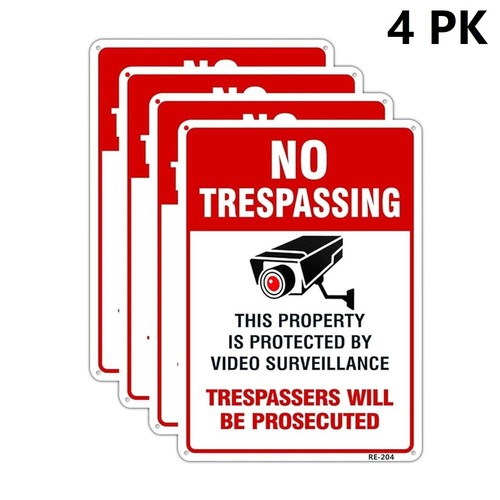 4 Pack WARNING SECURITY SMILE ON CAMERA NO TRESPASSING Aluminum Composite Sign - Picture 6 of 6