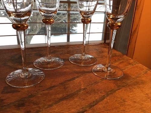 4 Pier 1 P1c5 Gold Wafer Stem Optic Champagne Flutes Glasses RARE - Picture 2 of 5