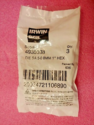 Irwin Hanson 4935038, 5-0.8mm 1'' Hex Die, (3 Pack)