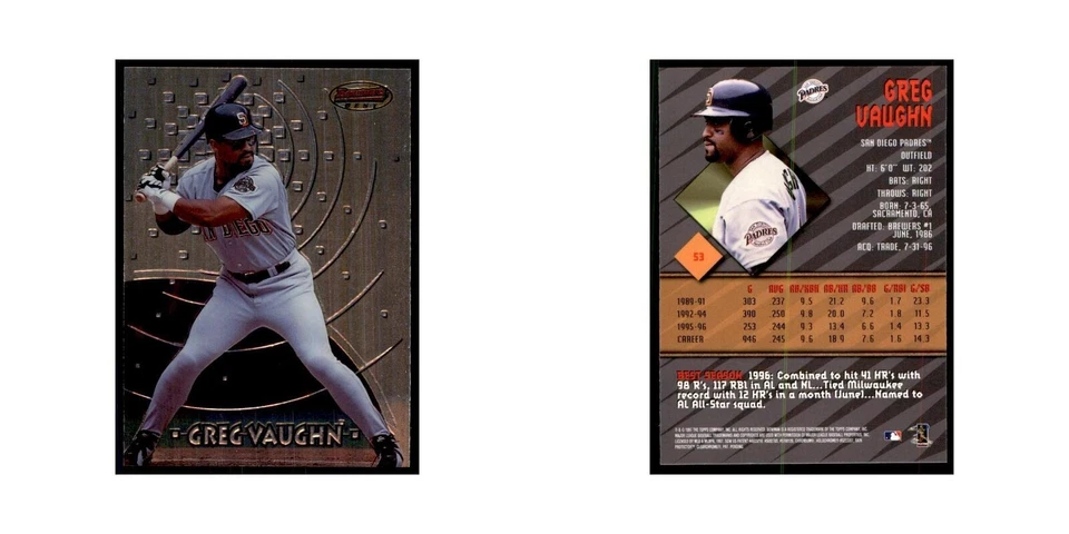 1997 Bowman Best Greg Vaughn Baseball Cards #53 - Image 3 of 3