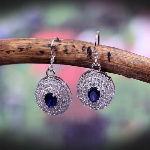 Garnet Ruby Blue Sapphire Topaz Chandelier Dangle Earrings 925 Sterling Silver - Picture 6 of 13