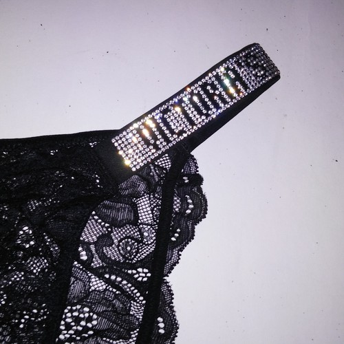 Victoria Secret Panty Bikini XL Black Green Shine Strap Lace Logo Bling Very - Bild 15 von 17