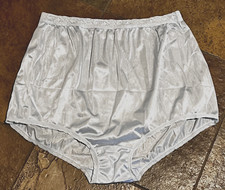 NATIONAL 13/6XL Baby Blue SATIN Lace Waist Nylon Full Brief Panties NWOT