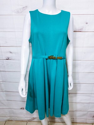 Jennifer Lopez Womens Dress Size XL Green Belted Sleeveless Back Zip | eBay