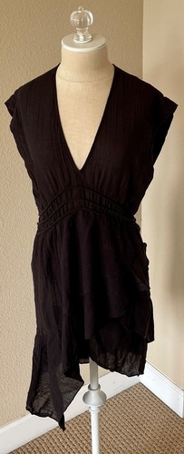 IRO PARIS Foroura Gauze Asymmetrical Tiered Hi-Lo Hem Mini Dress 36 4 Black $295 - Picture 4 of 13