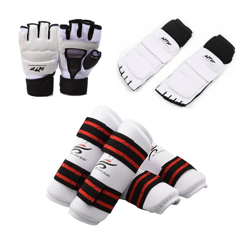 Adults Children Karate Chest Leg Protector Uniform Set WTF Palm Gloves Taekwondo - Picture 11 of 34