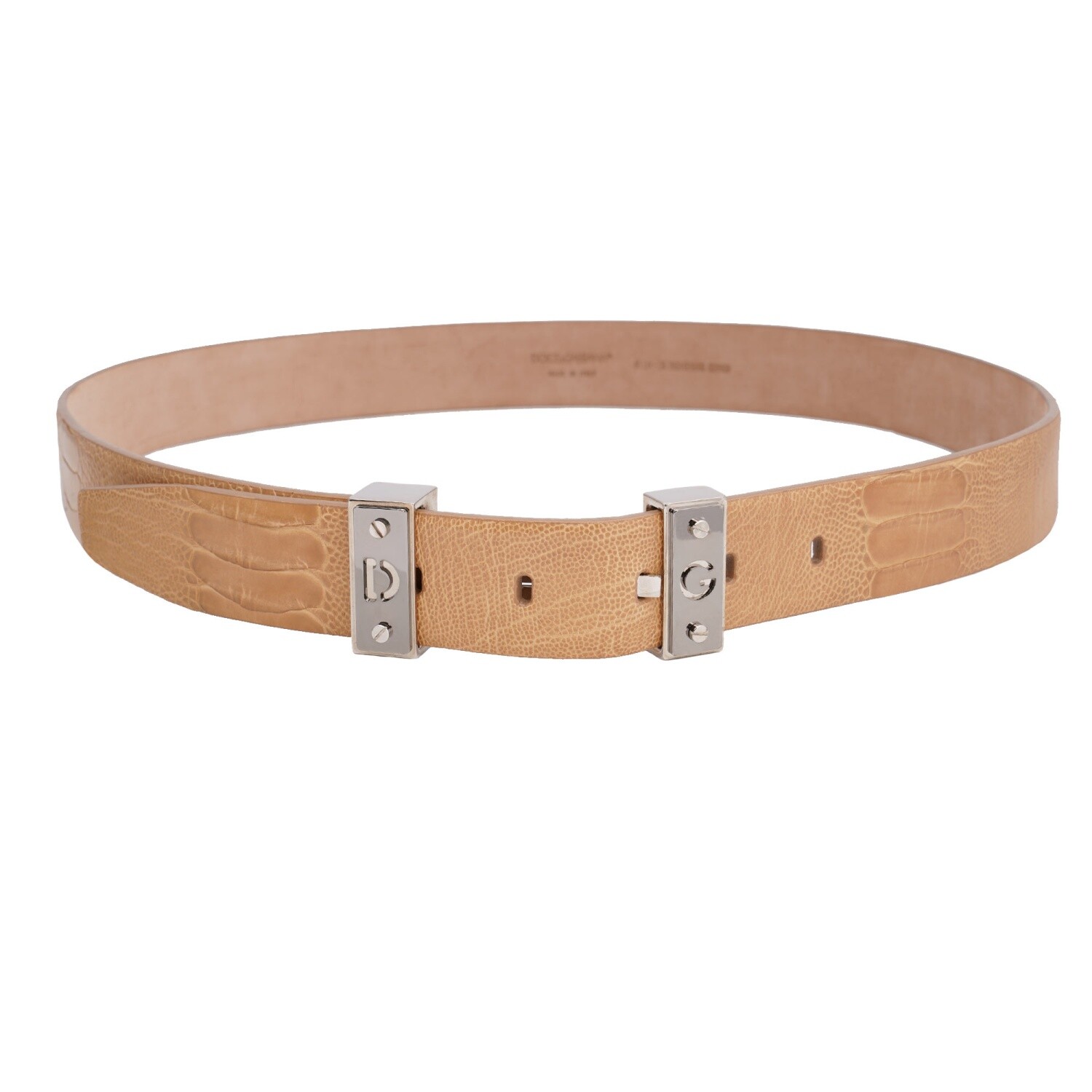 DOLCE & GABBANA DG Logo Ostrich Leather Belt with Detachable Buckle Beige 85 34