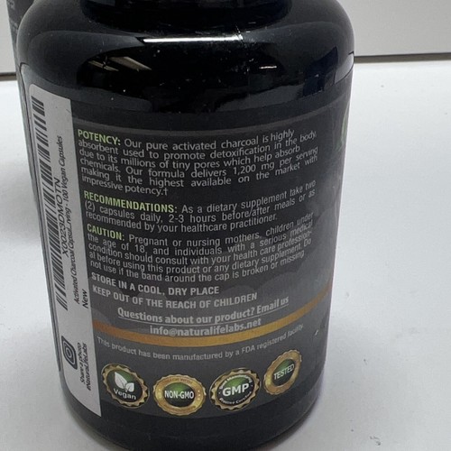 Lot Of 2 Naturalife Labs Activated Charcoal 1200mg highly absorbent 100ct Each - Picture 4 of 5
