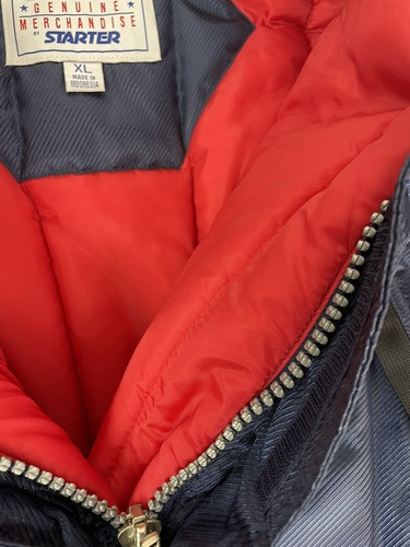 Vintage 90s Starter Hooded Puffer Jacket XL MLB Atlanta Braves 1/2 Zip Pullover - Picture 9 of 10