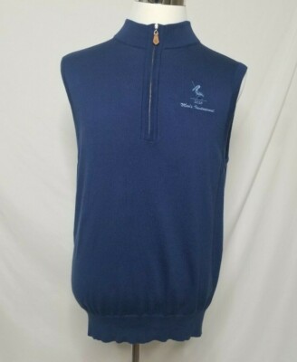 Donald Ross Mens M Cotton Wool Blend Sweater Vest 1/4 Zip Blue Pelicans Nest