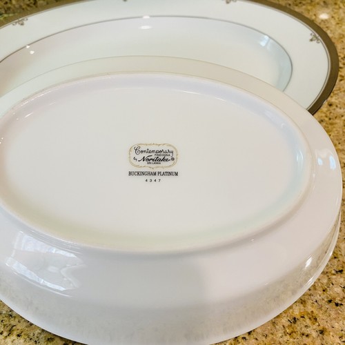 NORITAKE BUCKINGHAM White Floral Platinum Trim Serving Bowl Platter Cream Sugar - Picture 12 of 16