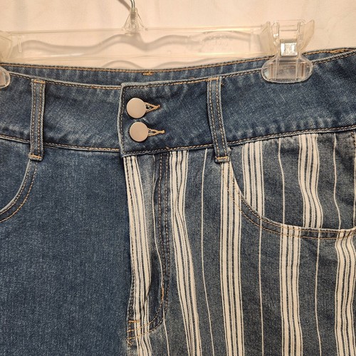 Uniq By Litz Jean Shorts Women's LG High Waisted Denim Solid/Striped Colorblock - Picture 2 of 6
