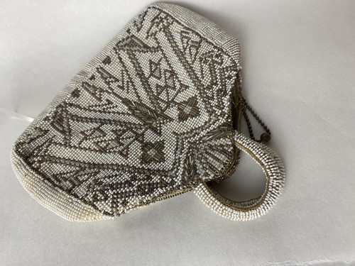 Vintage Art Deco Evening Bag Beaded Czechoslovakia Bronze Cream small Clutch - Picture 8 of 24