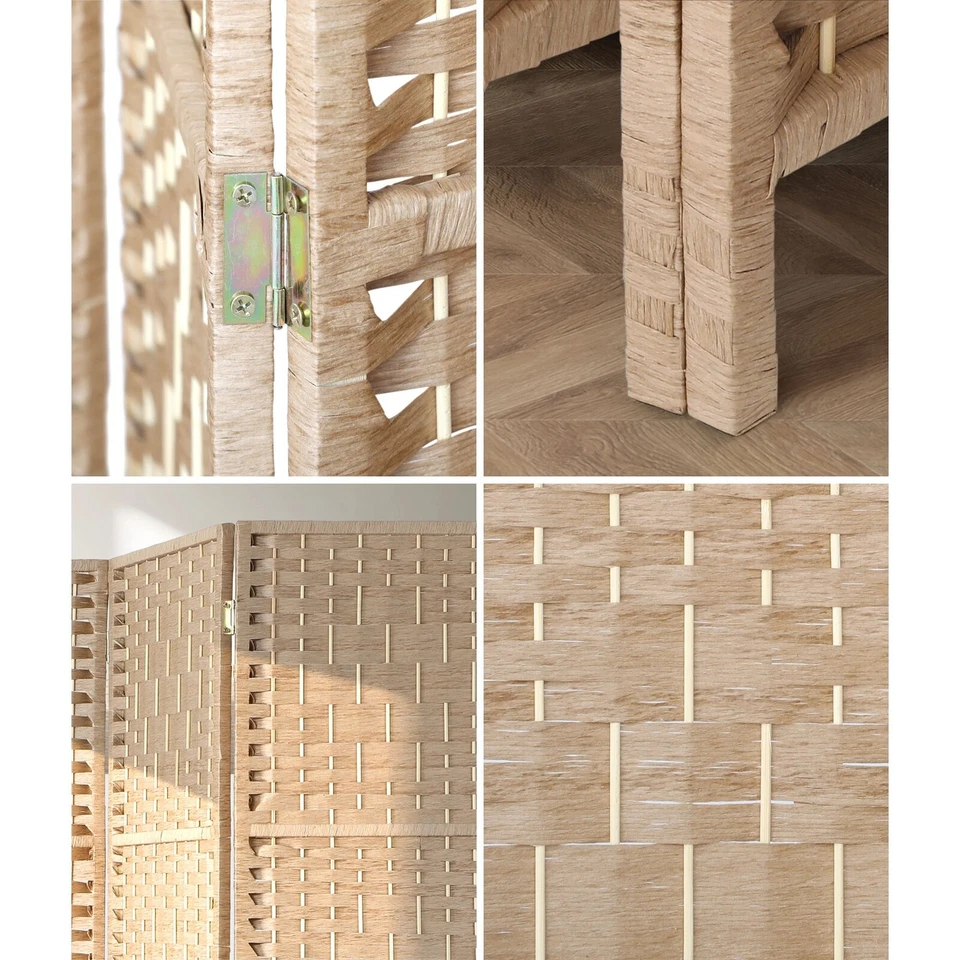Oikiture 4/6/8 Panel Room Divider Privacy Screen Dividers Woven Wood Fold Stand - image 3 of 4