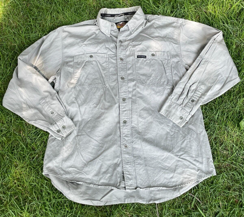 Camisa De Colección Harley Davidson Gris Abotonada Motociclista Águila Bandera de EE. UU. Logo Para Hombres XL - Imagen 5 de 8