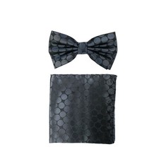 Men's microfiber Pre-tied Bow Tie  hankie set dark gray dots formal wedding