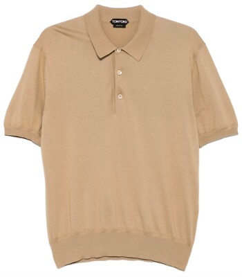 New Tom Ford Tan Beige Knit Cotton Short Sleeve Collar Polo Shirt 48 US 38 $1390