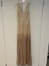 PAMELLA ROLAND WOMEN'S EMBELISHED SEQUIN CHAMPAGNE GOWN SIZE 10-14 STRETCHY