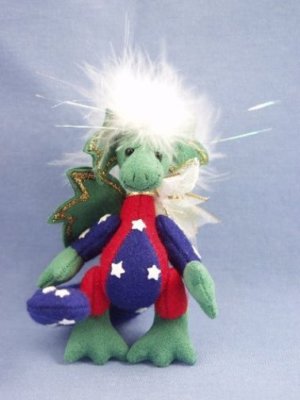 DEB CANHAM  ''JULIO'' LIGHT GREEN ULTRASUEDE DRAGON DECKED OUT FOR 4TH OF JULY-4''