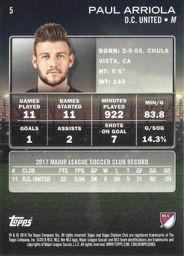 2018 Topps Major League Soccer Stadium Club Base Común Blanco y Negro (1-10) - Imagen 10 de 40