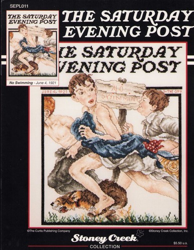 Vintage Norman Rockwell Saturday Evening Post 1921 No Swimming Cross Stitch OOP - Bild 3 von 4