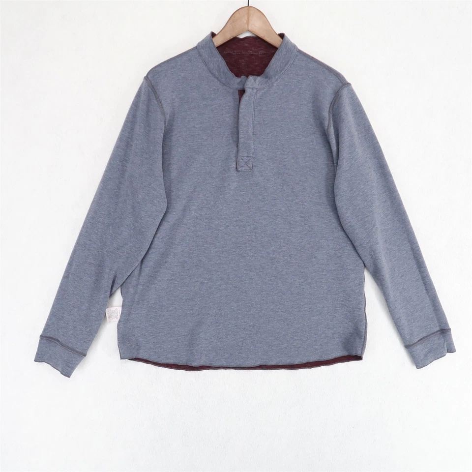 Camisa Henley Reversible Tailorbyrd Para Hombre Grande Gris Borgoña Manga Larga Foto 3 de 4