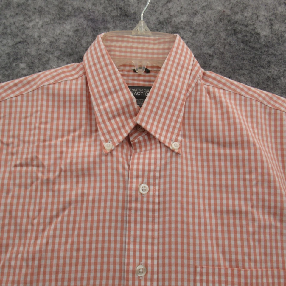 Camisa masculina Kenneth Cole Reaction laranja média xadrez branca sem botão de ferro para cima - Imagem 2 de 4