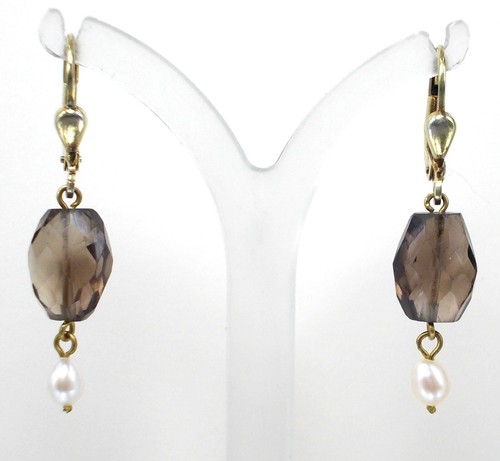 Ohrringe Rauchquarz Süßw. Perle Wählbar: Massiv 925 Sterlingsilber, Gold-Double