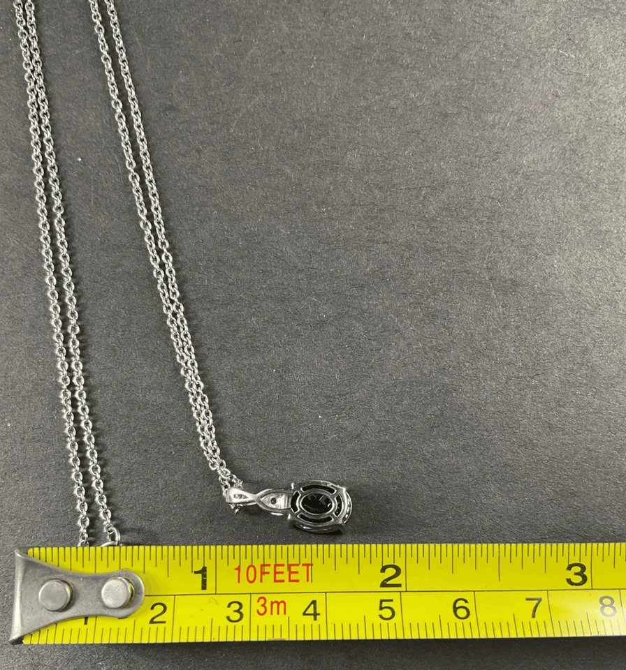 Colar pingente espinélio preto, ligado a platina, corrente de aço inoxidável 20" - Imagem 4 de 4