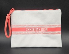 Christian Dior Beauty Novelty White Terry Cloth Makeup Bag Beach Pouch Coral