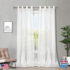 Melodieux White Semi Sheer Curtains 96 Inches Long For Living Room - Linen Look