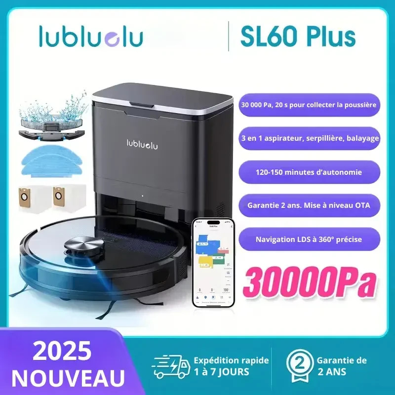 Robot aspirateur laveur SL60Plus 2025 avec station de vidage automatique 4500Pa