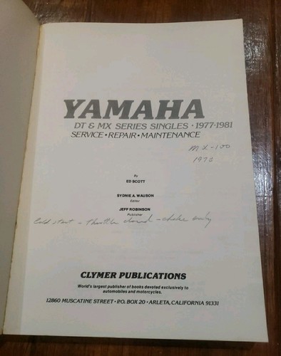 Clymer Service Repair Maint Manual Yamaha DT & MX Series Singles 1977-1981 M412 - Picture 9 of 13