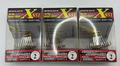 3 Packs DECOY X-S51 Straight Point Quattro 4-Point Quad Hook JDM Japan Size 2/4