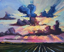 Large Colorist Clouds Impressionism Sky Light Canvas Painting Signed Hawkins Art